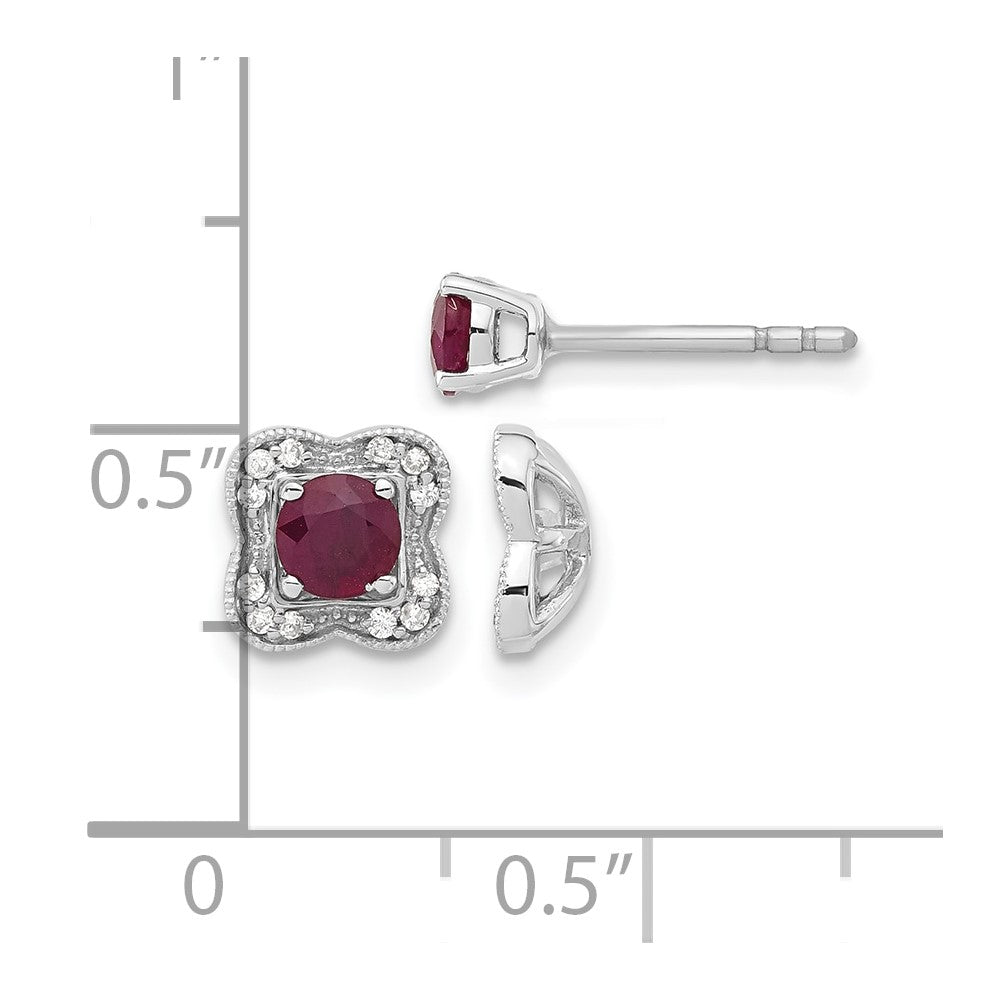 Ohrstecker mit Ohrring-Jacket aus 14K Weißgold mit echtem Diamant und Rubin