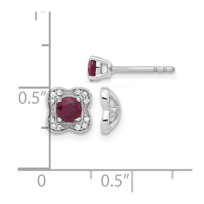 Ohrstecker mit Ohrring-Jacket aus 14K Weißgold mit echtem Diamant und Rubin