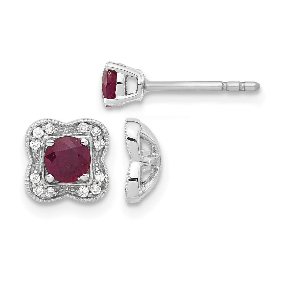 Ohrstecker mit Ohrring-Jacket aus 14K Weißgold mit echtem Diamant und Rubin