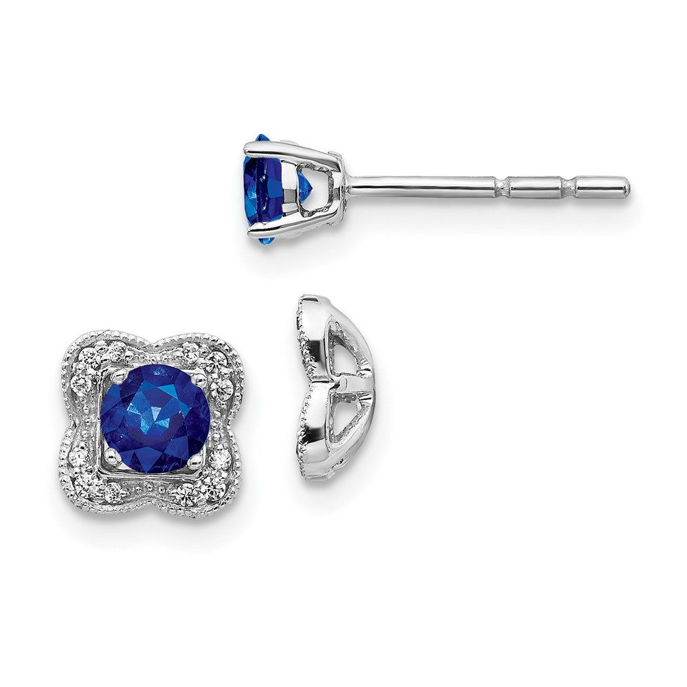 14K Weißgold Ohrstecker mit echtem Diamant und Saphir sowie Ohrring-Jacket