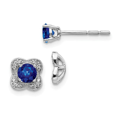 14K Weißgold Ohrstecker mit echtem Diamant und Saphir sowie Ohrring-Jacket