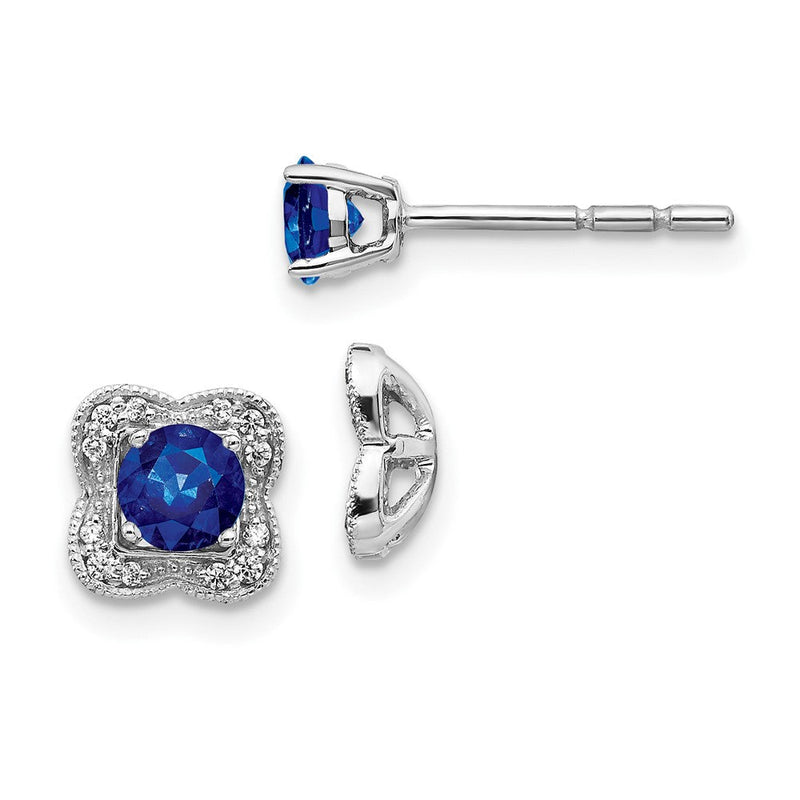 14K Weißgold Ohrstecker mit echtem Diamant und Saphir sowie Ohrring-Jacket