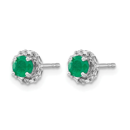 14K Weißgold Ohrstecker mit Diamant und Smaragd, mit Ohrring-Jacket