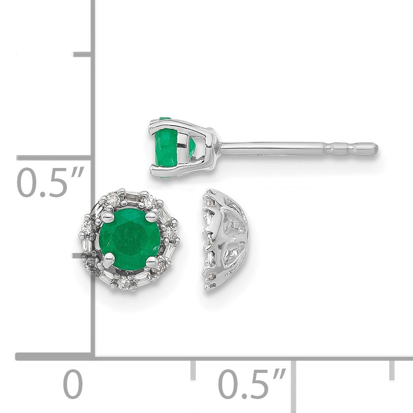 14K Weißgold Ohrstecker mit Diamant und Smaragd, mit Ohrring-Jacket