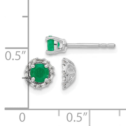 14K Weißgold Ohrstecker mit Diamant und Smaragd, mit Ohrring-Jacket