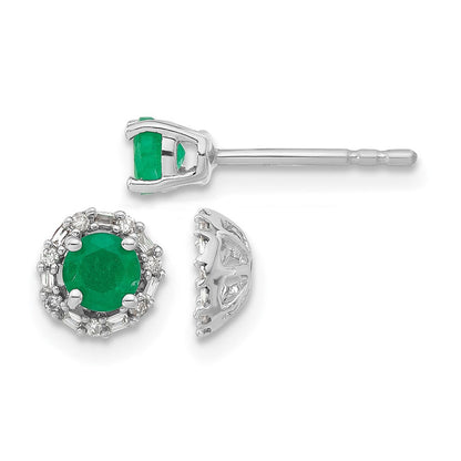 14K Weißgold Ohrstecker mit Diamant und Smaragd, mit Ohrring-Jacket