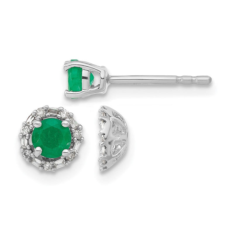 14K Weißgold Ohrstecker mit Diamant und Smaragd, mit Ohrring-Jacket