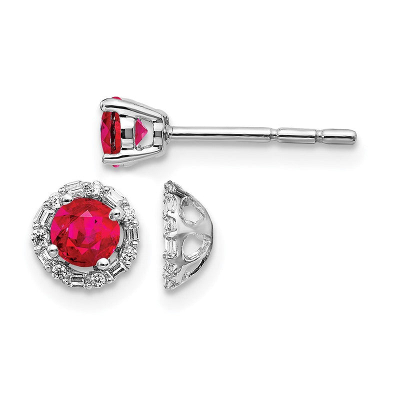 14K Weißgold Diamant- und Rubin-Ohrstecker mit Ohrring-Jacket
