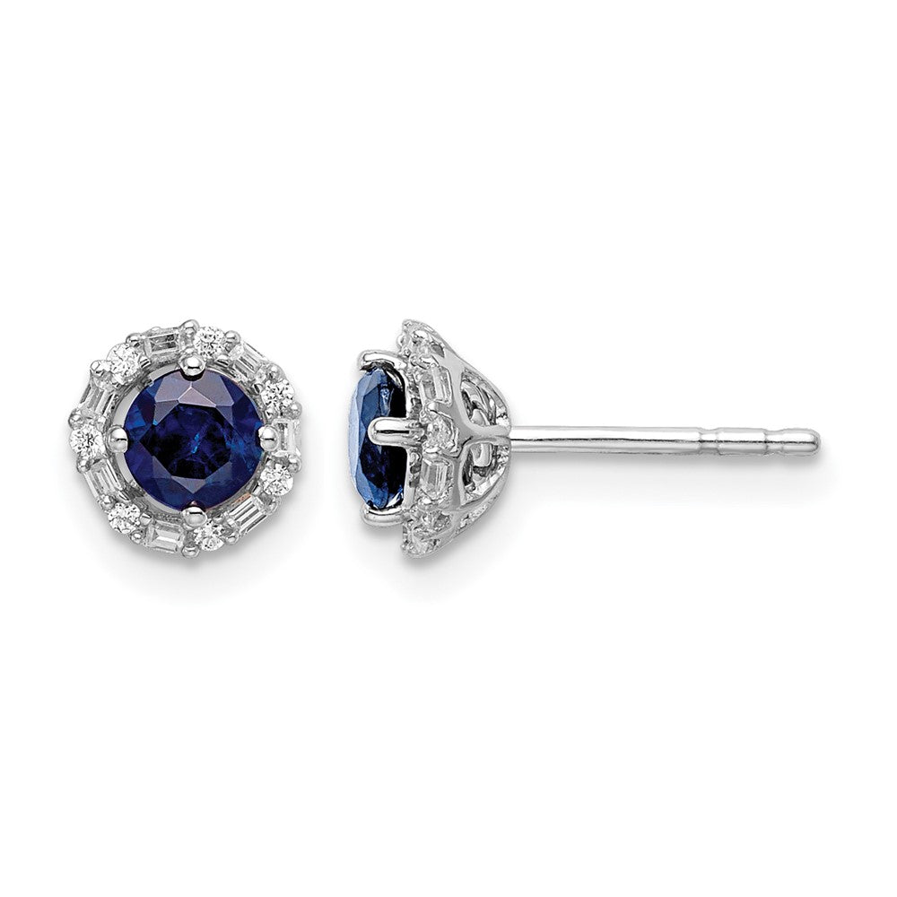 14K Weißgold Ohrstecker mit echten Diamanten und Saphiren, mit Ohrring-Jacket