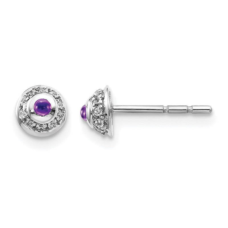 14K Weißgold Ohrringe mit echten Diamanten und Amethyst-Cabochons
