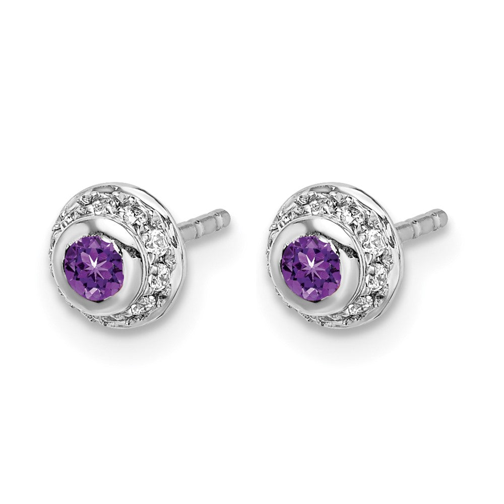 14K Weißgold Ohrringe mit echten Diamanten und Amethyst-Cabochons
