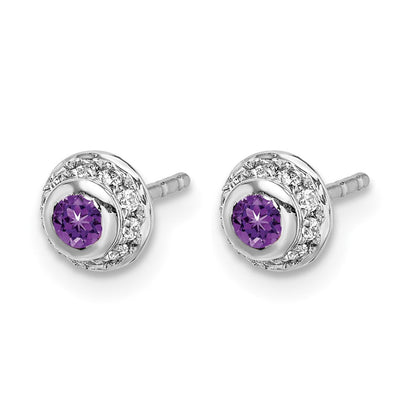 14K Weißgold Ohrringe mit echten Diamanten und Amethyst-Cabochons