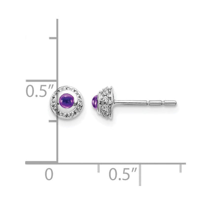 14K Weißgold Ohrringe mit echten Diamanten und Amethyst-Cabochons