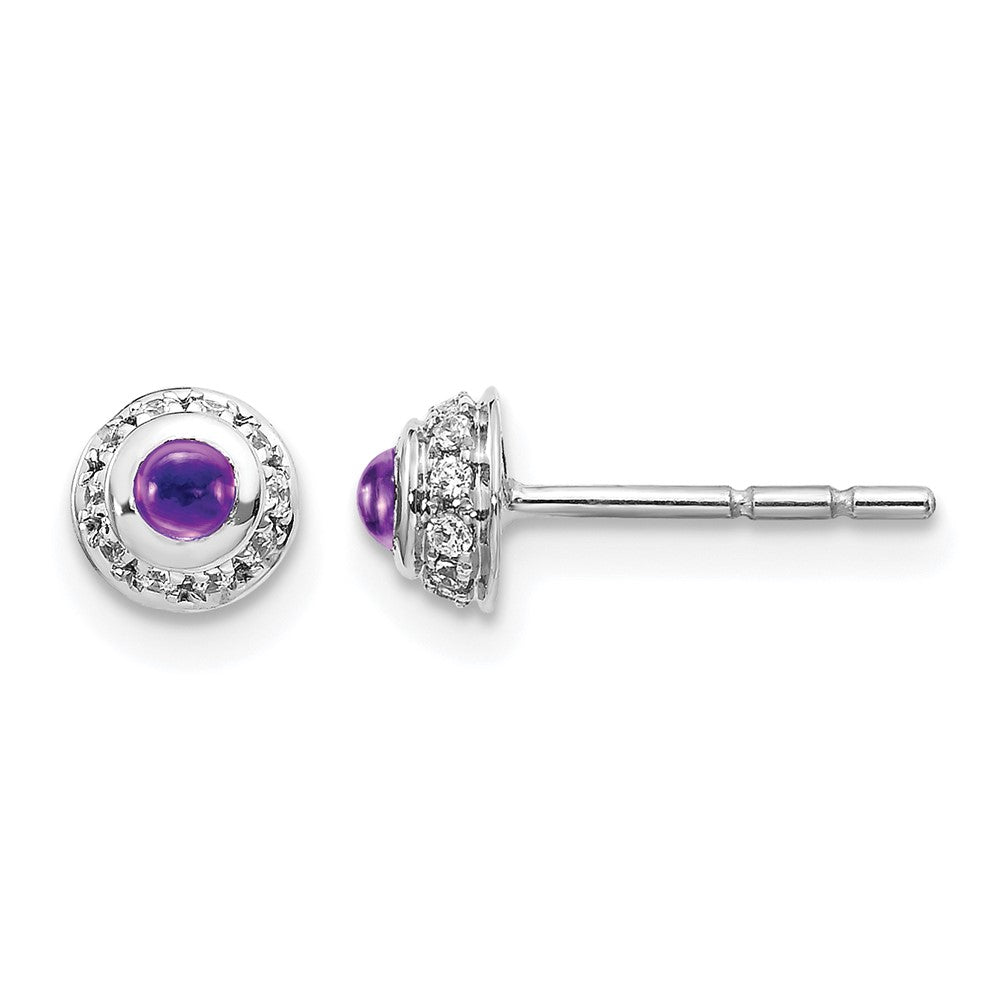 14K Weißgold Ohrringe mit echten Diamanten und Amethyst-Cabochons