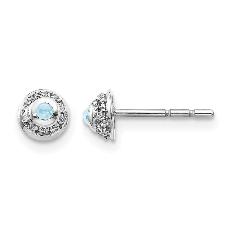 14K Weißgold Ohrringe mit echten Diamanten und Cabochon-Aquamarinen