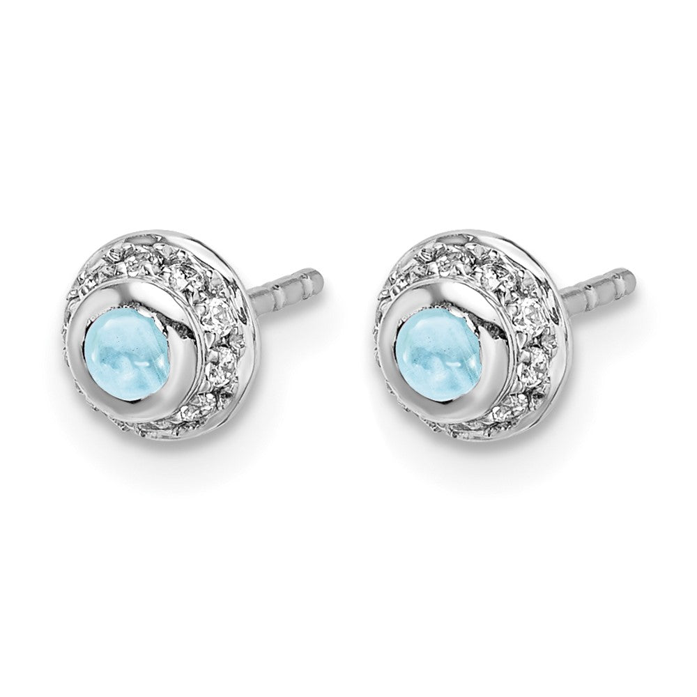 14K Weißgold Ohrringe mit echten Diamanten und Aquamarin-Cabochons