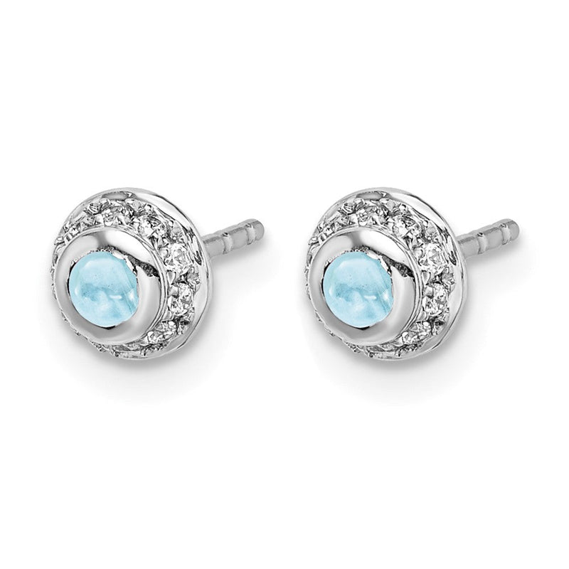 14K Weißgold Ohrringe mit echten Diamanten und Aquamarin-Cabochons