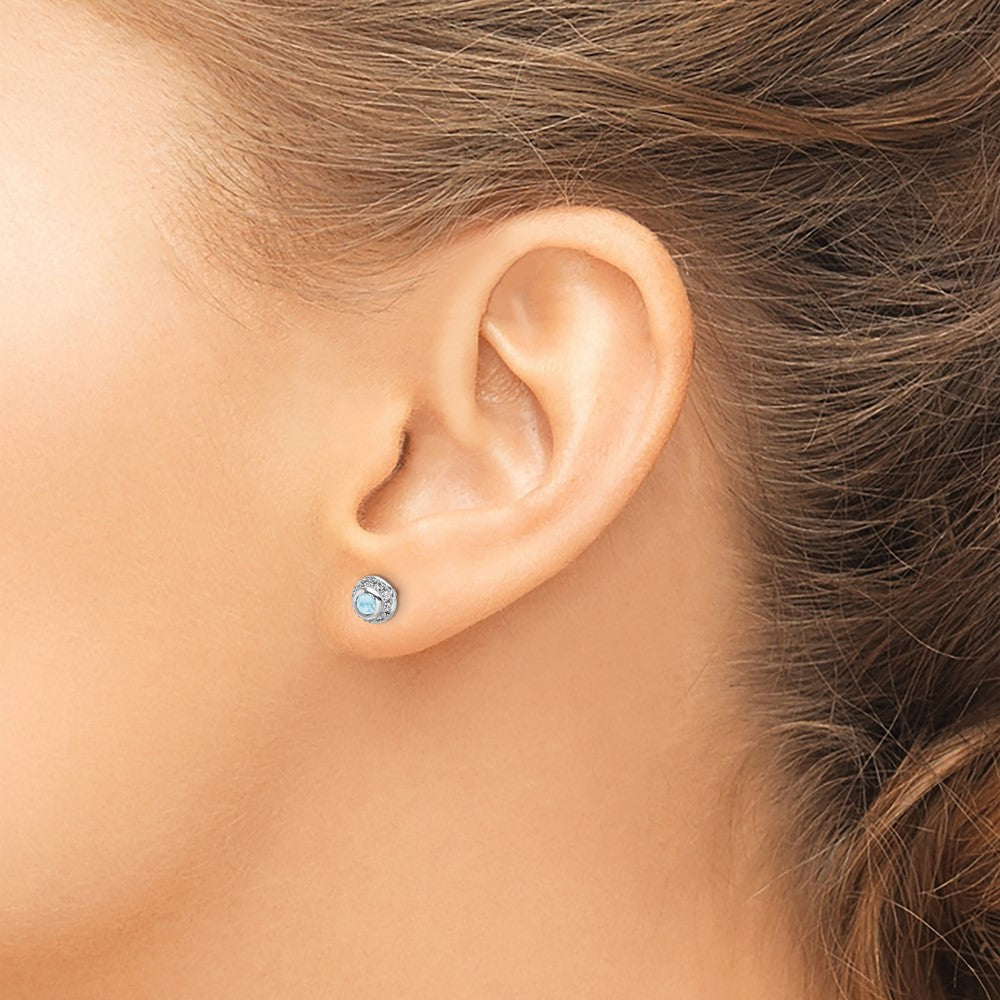 14K Weißgold Ohrringe mit echten Diamanten und Aquamarin-Cabochons