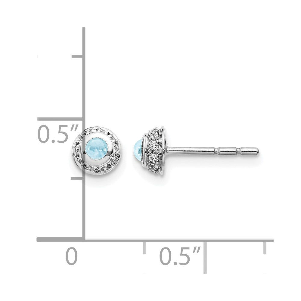 14K Weißgold Ohrringe mit echten Diamanten und Aquamarin-Cabochons