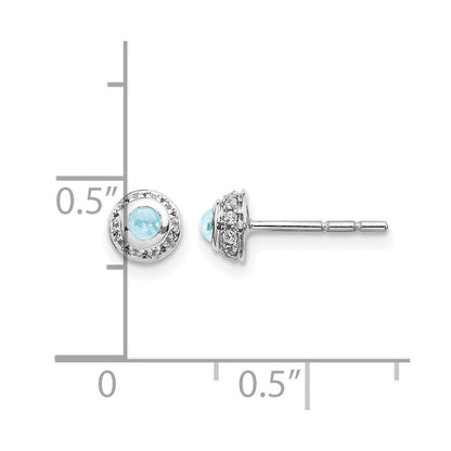 14K Weißgold Ohrringe mit echten Diamanten und Aquamarin-Cabochons
