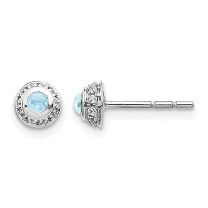 14K Weißgold Ohrringe mit echten Diamanten und Aquamarin-Cabochons