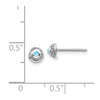 14K Weißgold Ohrringe mit echten Diamanten und Blautopas-Cabochons