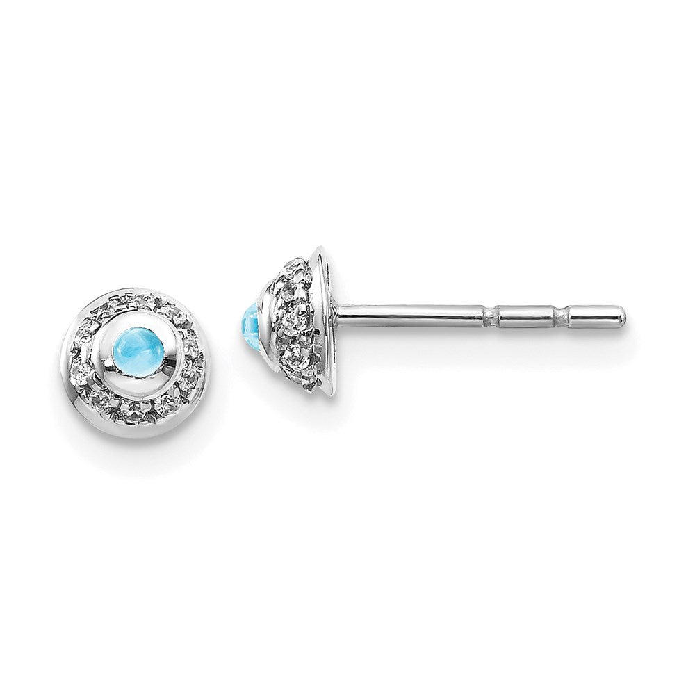 14K Weißgold Ohrringe mit echten Diamanten und Blautopas-Cabochons