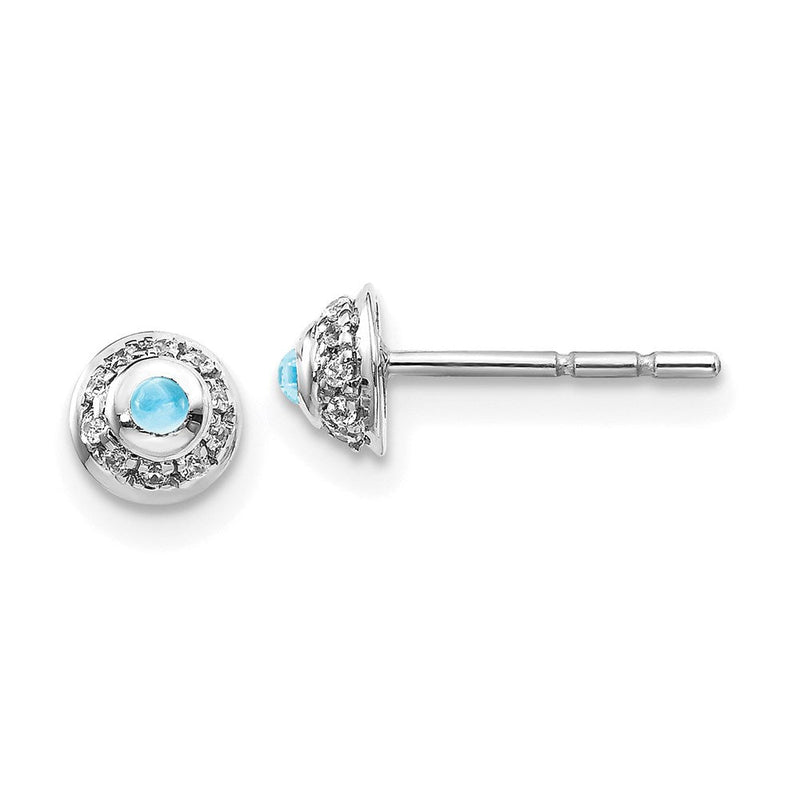 14K Weißgold Ohrringe mit echten Diamanten und Blautopas-Cabochons
