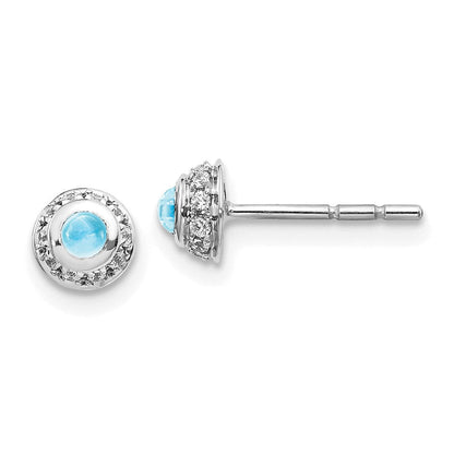 14K Weißgold Ohrringe mit echten Diamanten und Blautopas-Cabochons