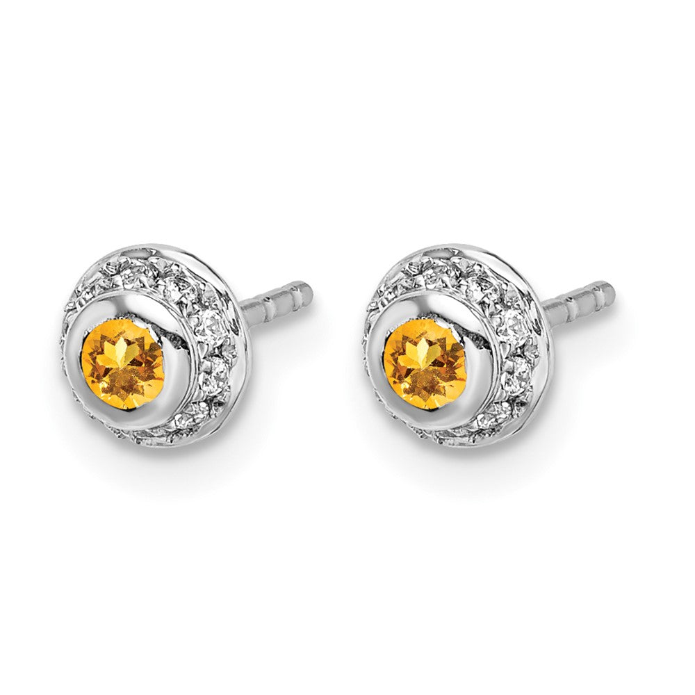 14K Weißgold Ohrringe mit echten Diamanten und Citrin-Cabochons