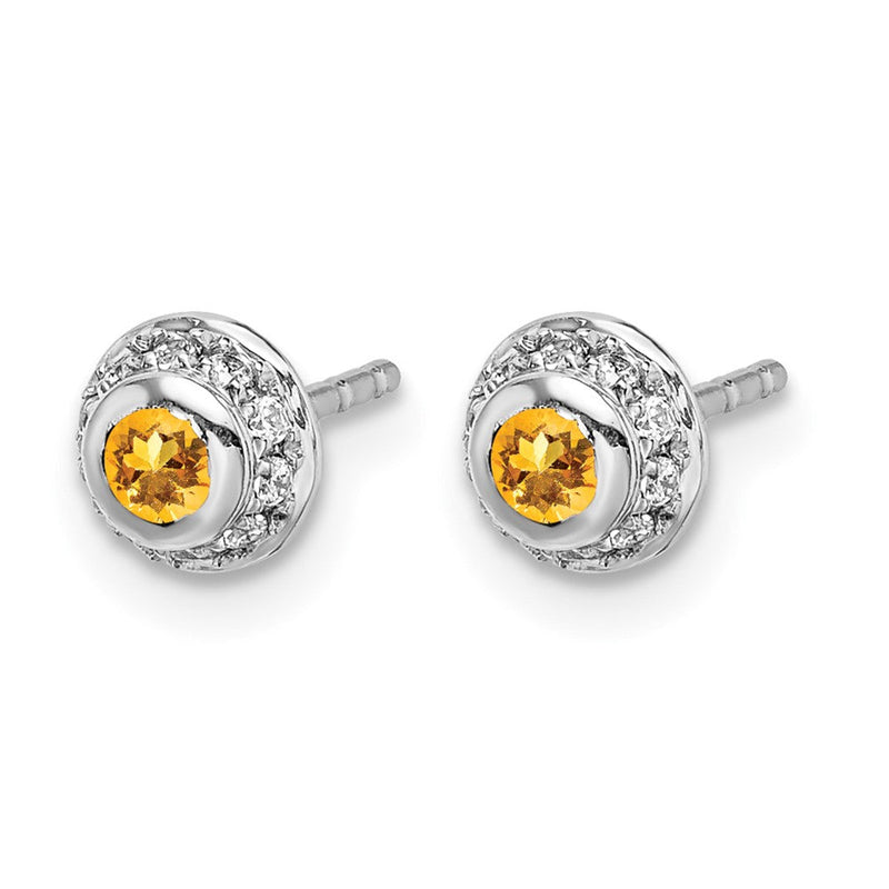 14K Weißgold Ohrringe mit echten Diamanten und Citrin-Cabochons