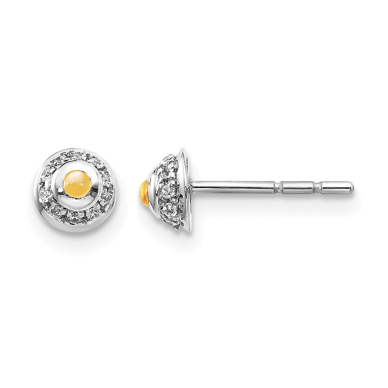 14K Weißgold Ohrringe mit echten Diamanten und Citrin-Cabochons