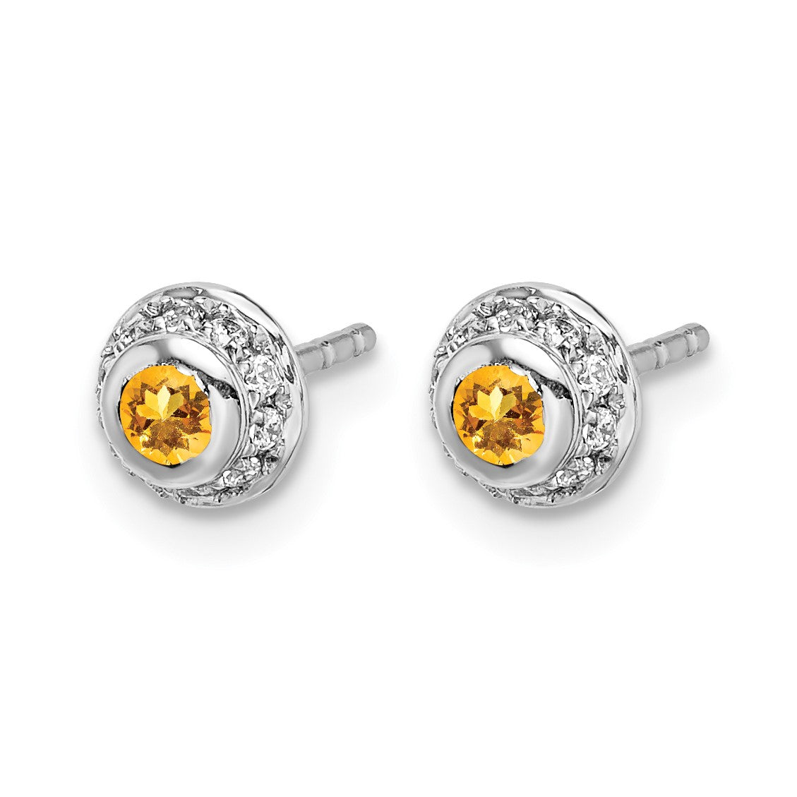 14K Weißgold Ohrringe mit echten Diamanten und Citrin-Cabochons