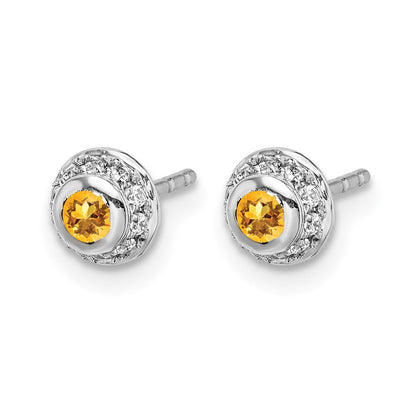 14K Weißgold Ohrringe mit echten Diamanten und Citrin-Cabochons