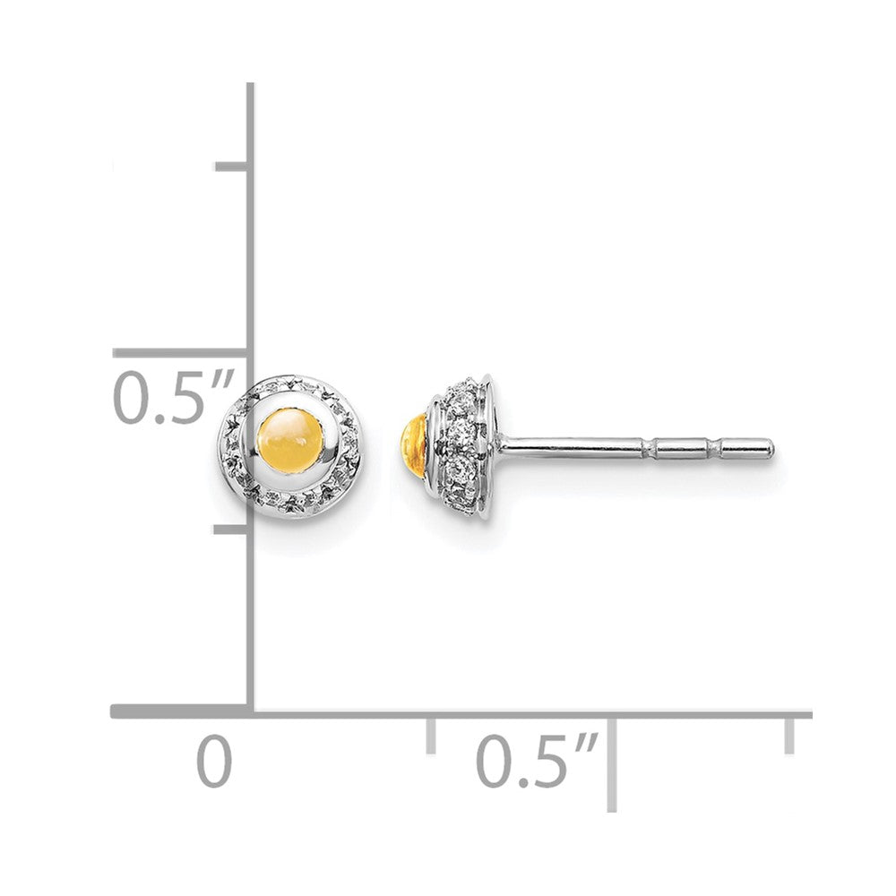 14K Weißgold Ohrringe mit echten Diamanten und Citrin-Cabochons
