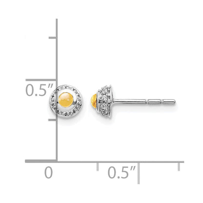 14K Weißgold Ohrringe mit echten Diamanten und Citrin-Cabochons