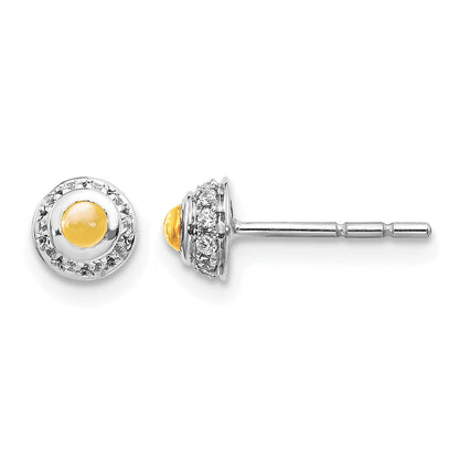 14K Weißgold Ohrringe mit echten Diamanten und Citrin-Cabochons