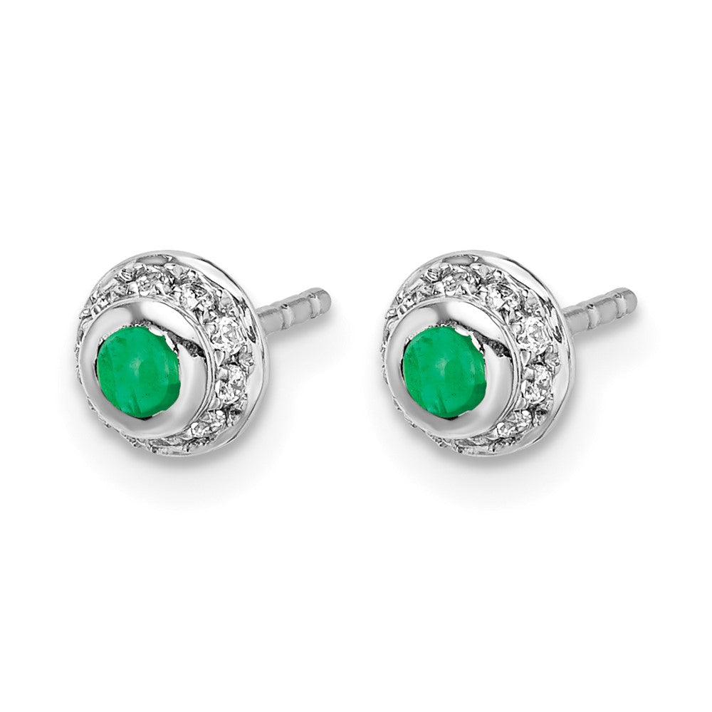 14K Weißgold Ohrringe mit echten Diamanten und Cabochon-Smaragden