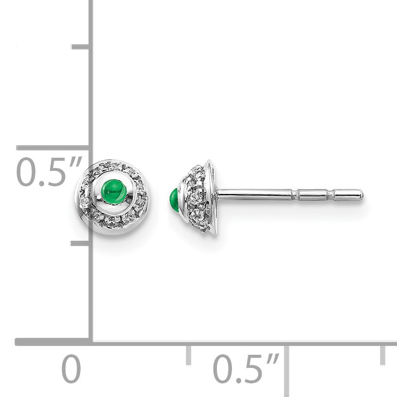 14K Weißgold Ohrringe mit echten Diamanten und Cabochon-Smaragden