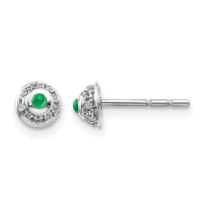 14K Weißgold Ohrringe mit echten Diamanten und Cabochon-Smaragden
