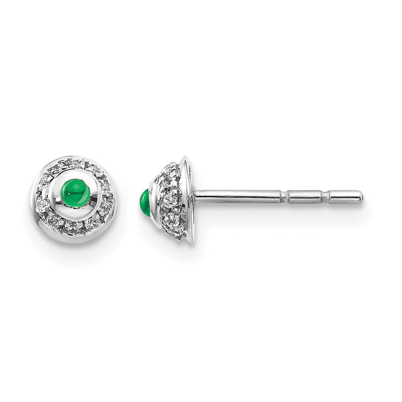 14K Weißgold Ohrringe mit echten Diamanten und Cabochon-Smaragden