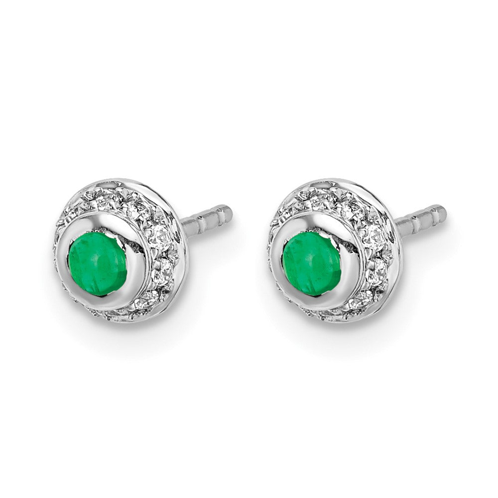 14K Weißgold Ohrringe mit echten Diamanten und Smaragd-Cabochons