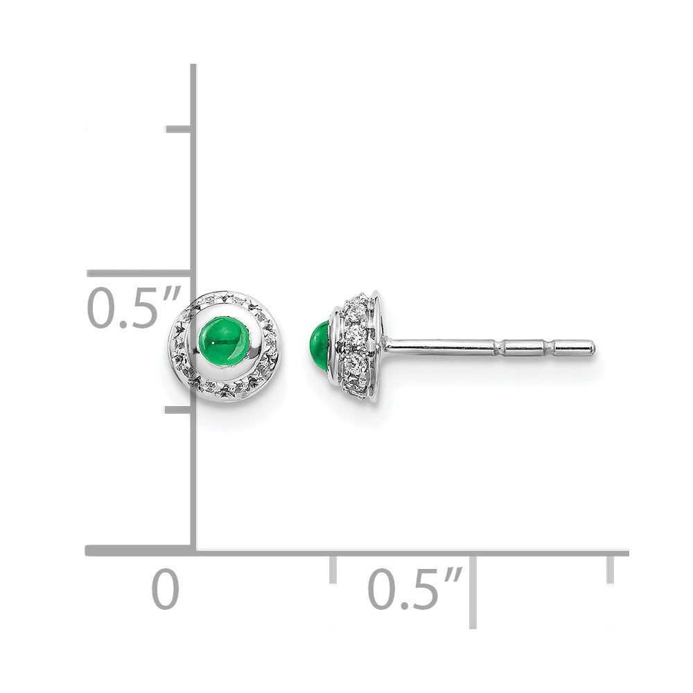14K Weißgold Ohrringe mit echten Diamanten und Smaragd-Cabochons