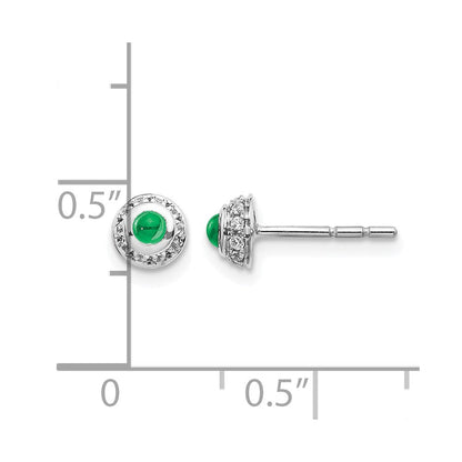 14K Weißgold Ohrringe mit echten Diamanten und Smaragd-Cabochons