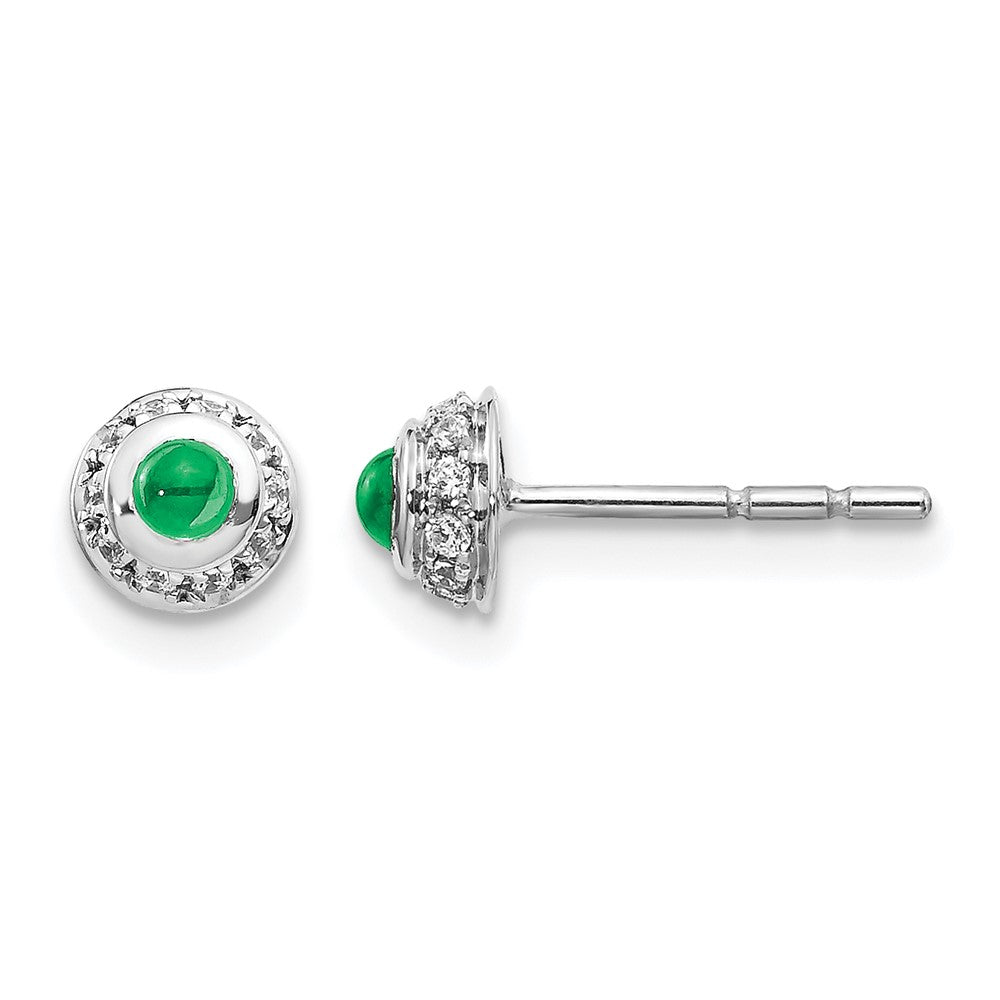 14K Weißgold Ohrringe mit echten Diamanten und Smaragd-Cabochons