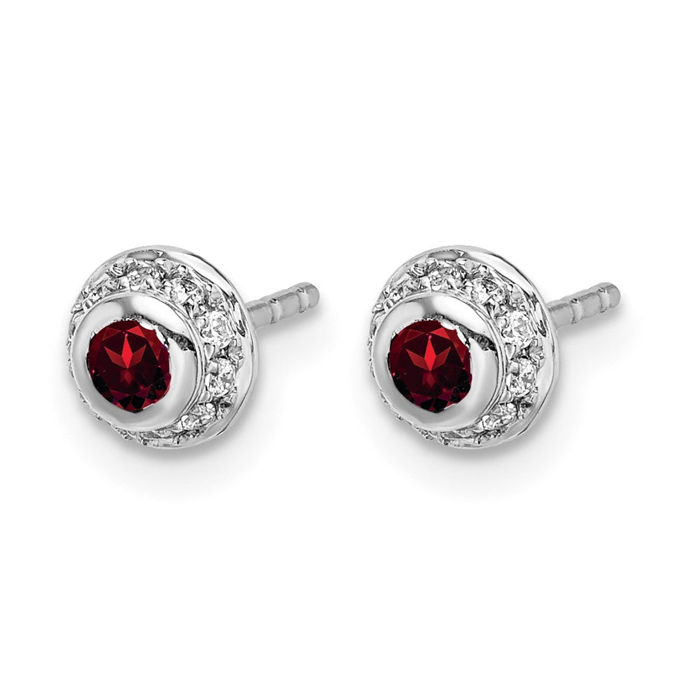 14K Weißgold Ohrringe mit echten Diamanten und Cabochon-Granat