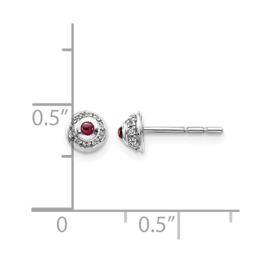 14K Weißgold Ohrringe mit echten Diamanten und Cabochon-Granat
