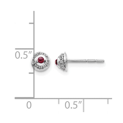 14K Weißgold Ohrringe mit echten Diamanten und Cabochon-Granat