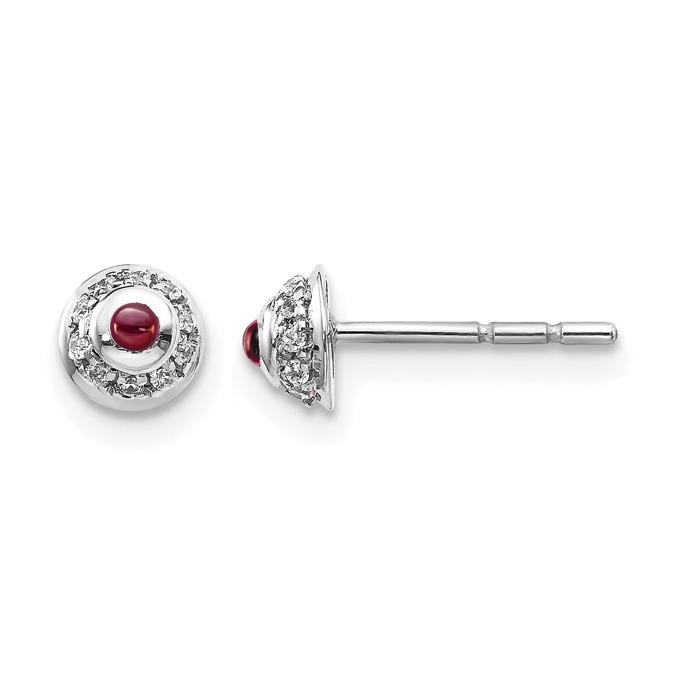 14K Weißgold Ohrringe mit echten Diamanten und Cabochon-Granat