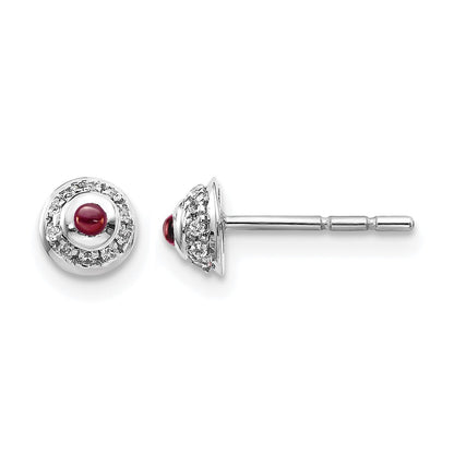 14K Weißgold Ohrringe mit echten Diamanten und Cabochon-Granat